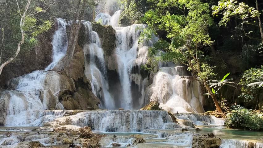Kuang Si Waterfall, Luang Prabang, Laos. 4k video footage