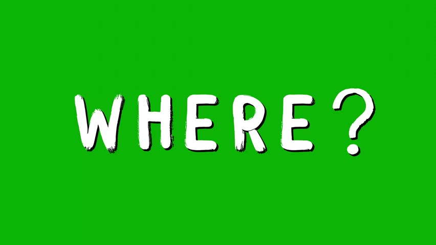 Loop animation of the white chalk-text word “WHERE?” on a vibrant green background. The question format and expressive design make it ideal for explainer videos, storytelling, memes, or educational ma