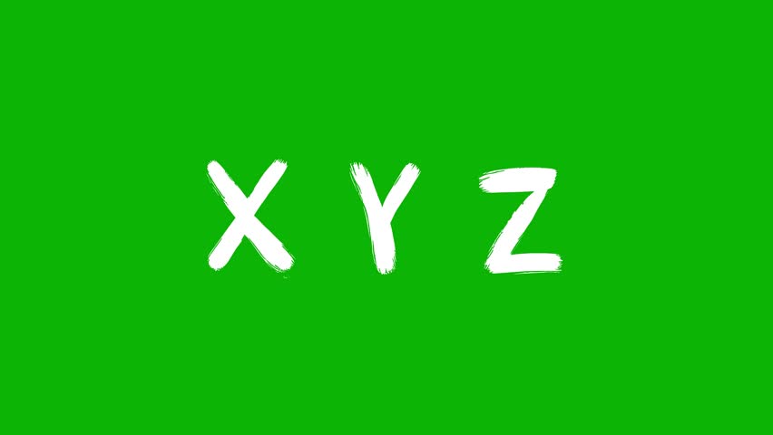 Loop animation of bold white letters "X Y Z" drawn in a chalk-like style on a solid green background. Ideal for educational content, alphabet videos, or motion graphics aimed at learning, spelling, or