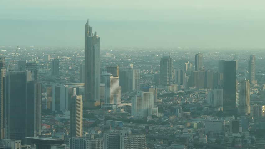 Aerial View of Bangkok Skyline with Modern Skyscrapers and Business District