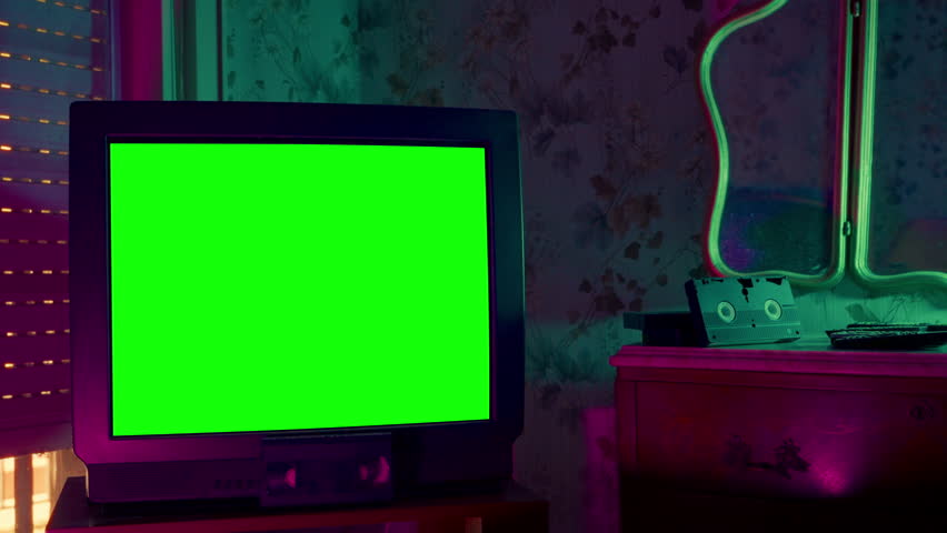 Retro TV with Green Screen in Vintage Room