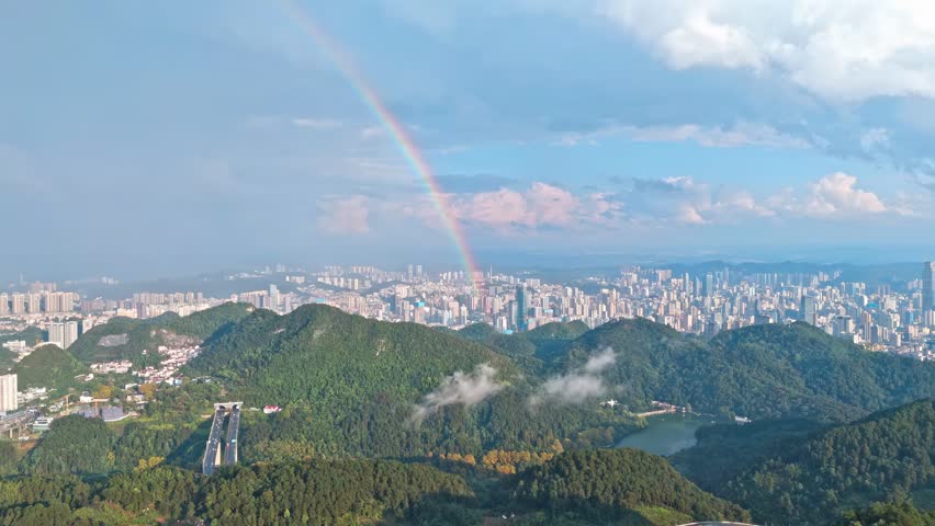 Stunning rainbow over Guiyang reveals beauty after the rain