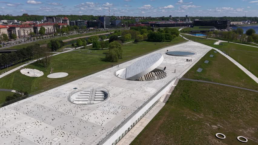 Modern Outdoor Amphitheater with Circular Design and Observation Deck on Nemunas Island, Kaunas, Lithuania