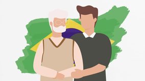 Old father and son, Brazilian flag icon, symbol. Family life, human rights, identity, relationship concept. Slow motion vector animation, motion graphic video footage. Isolated white screen background - Powered by Shutterstock - Get 15% off with code: PIKWIZARD15