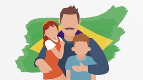 Father daughter and son, Brazilian flag icon, symbol. Family life, human rights, identity, relationship concept. Slow motion vector animation, motion graphic video. Isolated white screen background - Powered by Shutterstock - Get 15% off with code: PIKWIZARD15