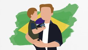 Father and son, Brazilian flag icon, symbol. Family life, human rights, identity, relationship concept. Slow motion vector animation, motion graphic video footage. Isolated white screen background - Powered by Shutterstock - Get 15% off with code: PIKWIZARD15