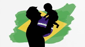 Father baby silhouette, Brazilian flag icon, symbol. Family life, human rights, identity, relationship concept. Slow motion vector animation, motion graphic video. Isolated white screen background - Powered by Shutterstock - Get 15% off with code: PIKWIZARD15