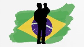 Father son silhouette, Brazilian flag icon, symbol. Family life, human rights, identity, relationship concept. Slow motion vector animation, motion graphic video. Isolated white screen background - Powered by Shutterstock - Get 15% off with code: PIKWIZARD15