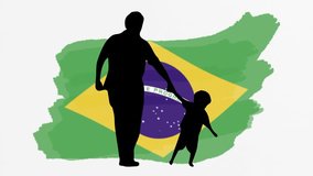 Father son silhouette, Brazilian flag icon, symbol. Family life, human rights, identity, relationship concept. Slow motion vector animation, motion graphic video. Isolated white screen background - Powered by Shutterstock - Get 15% off with code: PIKWIZARD15