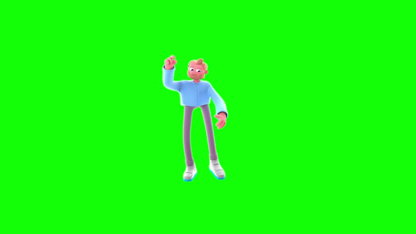Benjamin the 3D character dancing joyfully on green screen, perfect for motion graphics, music promos, and creative digital projects.
