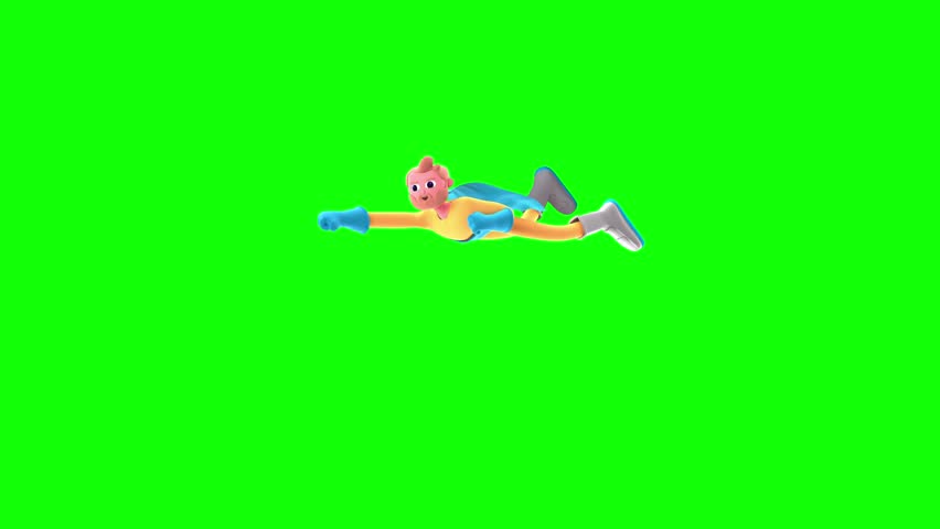 3D character Benjamin shows disagreement before flying like a superhero. Isolated on green screen, perfect for motion graphics, explainer videos, or digital content projects.