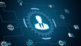 Human figure integrated into digital gear system representing technology-driven connectivity. Looping video and alpha channel for transparent background. - Powered by Shutterstock - Get 15% off with code: PIKWIZARD15
