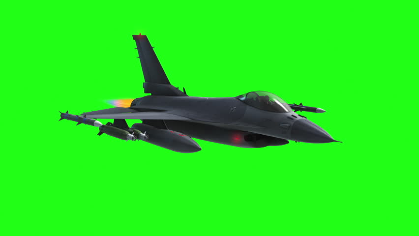 A Flying Fighter Jet with Green Screen