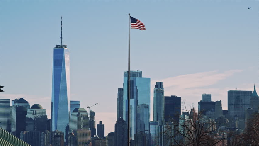 New York City View With US Flag