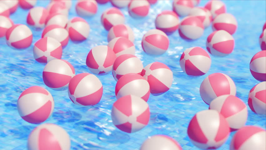 Pink Beach Balls Floating In Pool