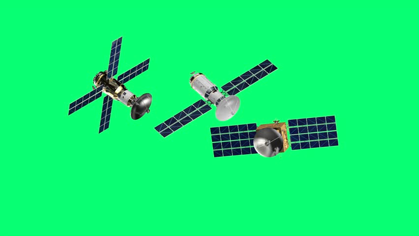 3d rendering group of satellite dishes isolated on green screen 4k footage