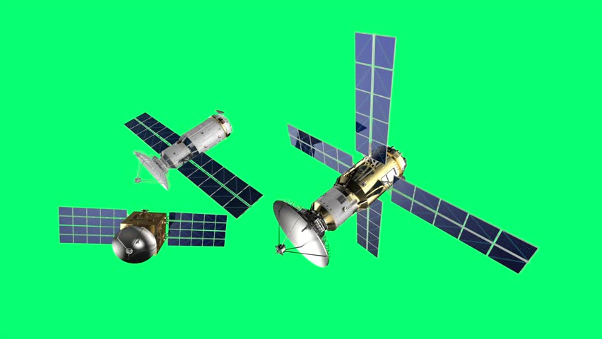 3d rendering group of satellite dishes isolated on green screen 4k footage