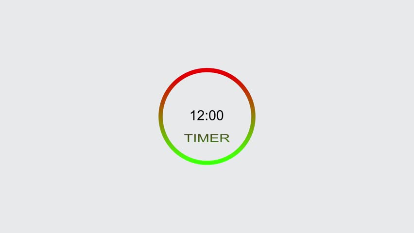 12 seconds digital clock countdown timer animation. inside a green and red circle on white background emergency timer countdown animation, and 4k video.
