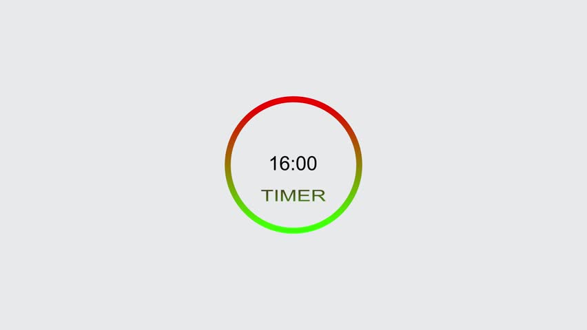 16 seconds digital clock countdown timer animation. inside a green and red circle on white background emergency timer countdown animation, and 4k video.
