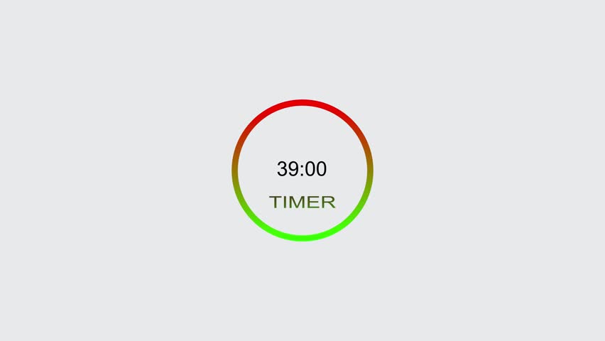 39 seconds digital clock countdown timer animation. inside a green and red circle on white background emergency timer countdown animation, and 4k video.

