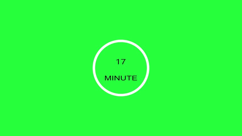 17 minutes, digital countdown timer animation. green background 4k video.