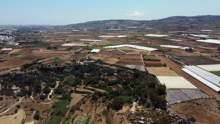 Drone shot of Maltese countryside and farmland