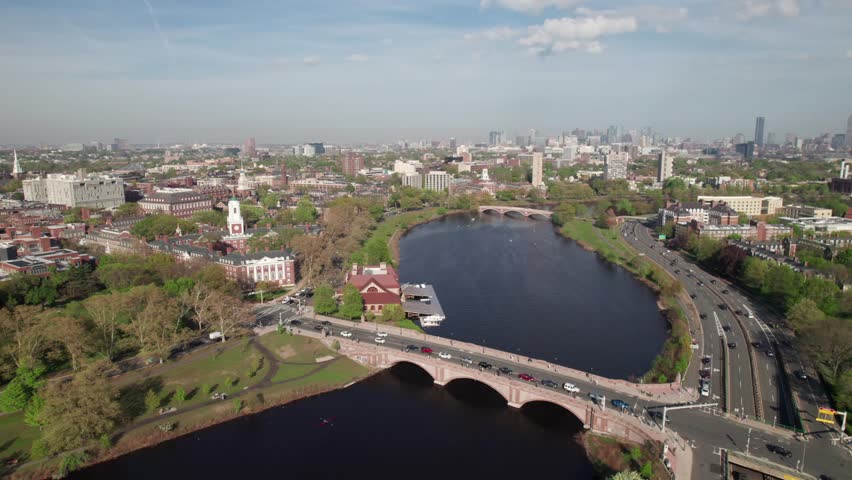 Cambridge, Massachusetts skyline, 4K drone shot