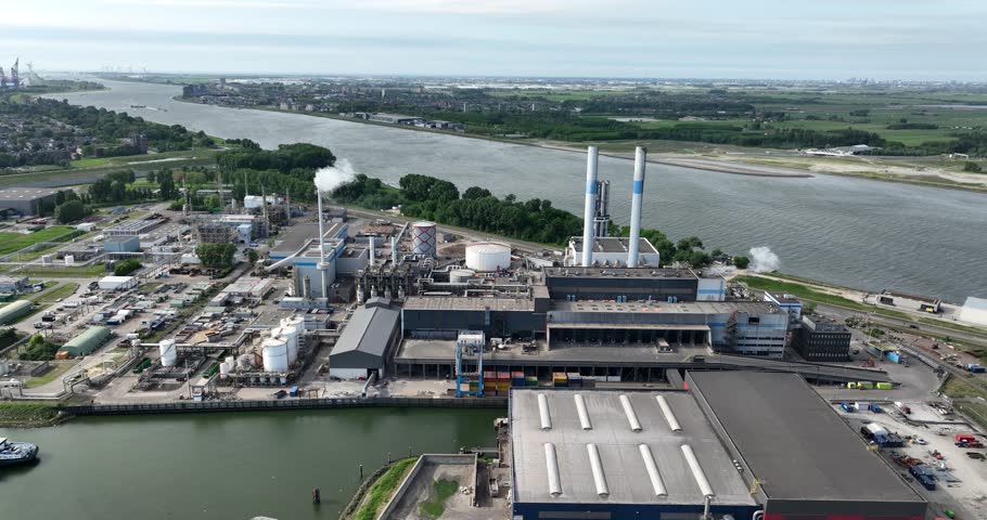 Waste incineration plant in port of Rotterdam. Waste to new eenrgy. Aerial view