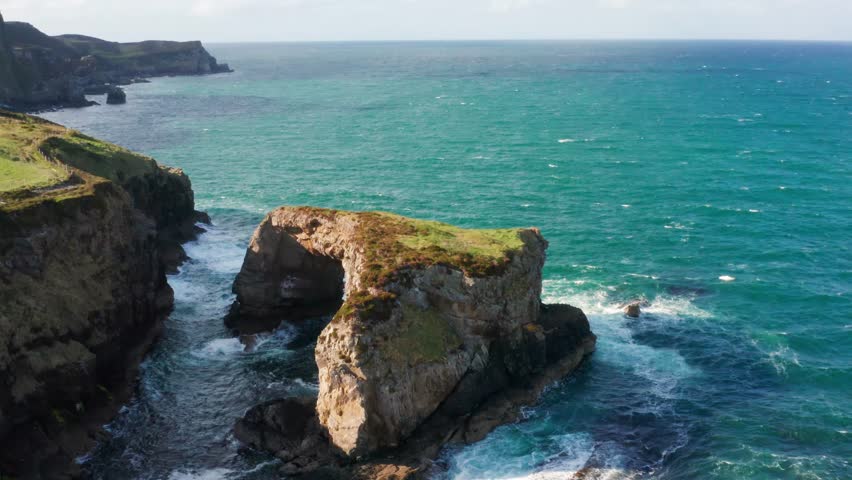 Aerial Drone View of the Great Pollet Sea Arch on a Clear Sunny Day