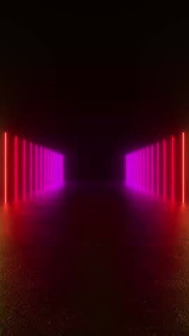 A tunnel lined with neon lights glowing vibrantly in a dark room, creating a mesmerizing and futuristic ambiance.