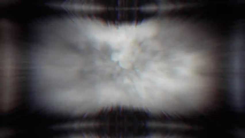 A stylized gray scale display showing a game intro sequence with timing elements displayed on screen