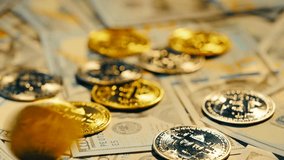 BTC bitcoin spinning on the background of dollar bills - Powered by Shutterstock - Get 15% off with code: PIKWIZARD15