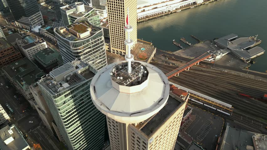 Aerial view of the skyscrapers in Downtown and Vancouver Lookout. BC, Canada