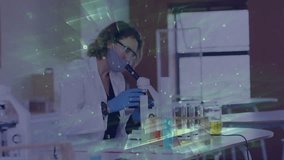 Female scientist adjusting microscope near lab test tubes with digital binary overlay showing data. Research, experimentation, innovation, futuristic, precision, discovery, analytical - Powered by Shutterstock - Get 15% off with code: PIKWIZARD15