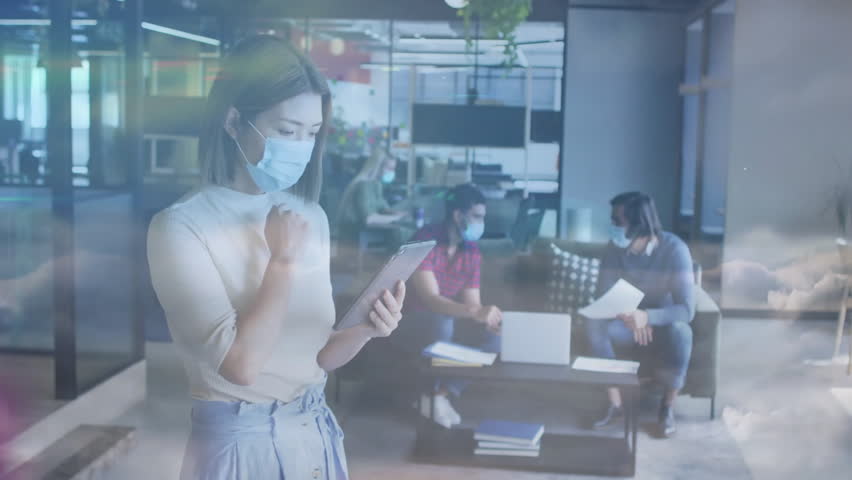 Coworkers collaborating around laptop in business office, showing animated network diagram. Collaboration, teamwork, digital, communication, modern, productivity, workspace - Powered by Shutterstock - Get 15% off with code: PIKWIZARD15