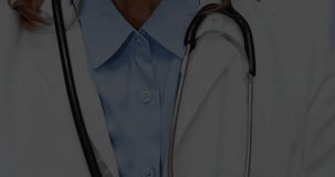 female doctor wearing white coat and stethoscope viewing candlesticks with trend lines in finance. Medical, finance, analysis, data, professional, technology, investment - Powered by Shutterstock - Get 15% off with code: PIKWIZARD15