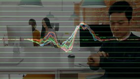 Man checking smartwatch in office while women analyzing marketing data on monitors with line graph. Technology, collaboration, modern, workspace, analytics, digital, teamwork - Powered by Shutterstock - Get 15% off with code: PIKWIZARD15