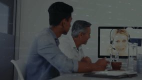 five professionals collaborating around table, overlaying stock-market charts and numeric readouts. Corporate, teamwork, innovation, data, communication, modern, technology - Powered by Shutterstock - Get 15% off with code: PIKWIZARD15