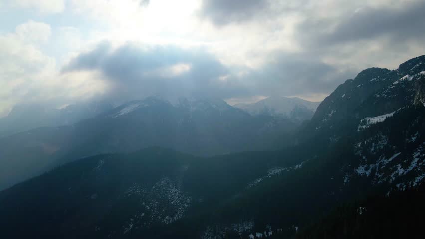 Giewont rock mountain massif winter snow near Zakopane Poland