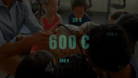 male teacher guiding students around classroom globe, showing animated education chart overlays. Learning, mentorship, diversity, exploration, education, collaboration, interactive - Powered by Shutterstock - Get 15% off with code: PIKWIZARD15