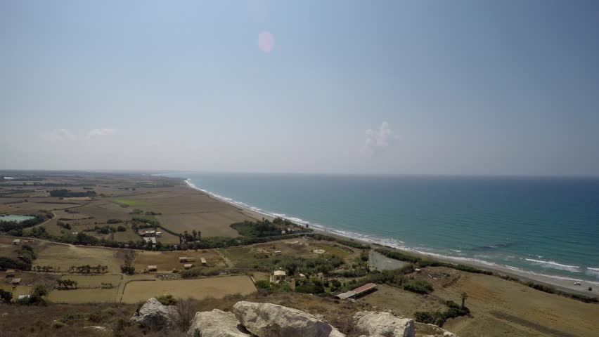 Kourion archaeological site and agios ermogenis beach in cyprus, aerial view