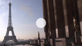 Eiffel Tower shining at sunrise featuring glowing user icons connecting golden statues and tourists. Landmark, urban, connection, technology, sightseeing, panorama, architecture - Powered by Shutterstock - Get 15% off with code: PIKWIZARD15