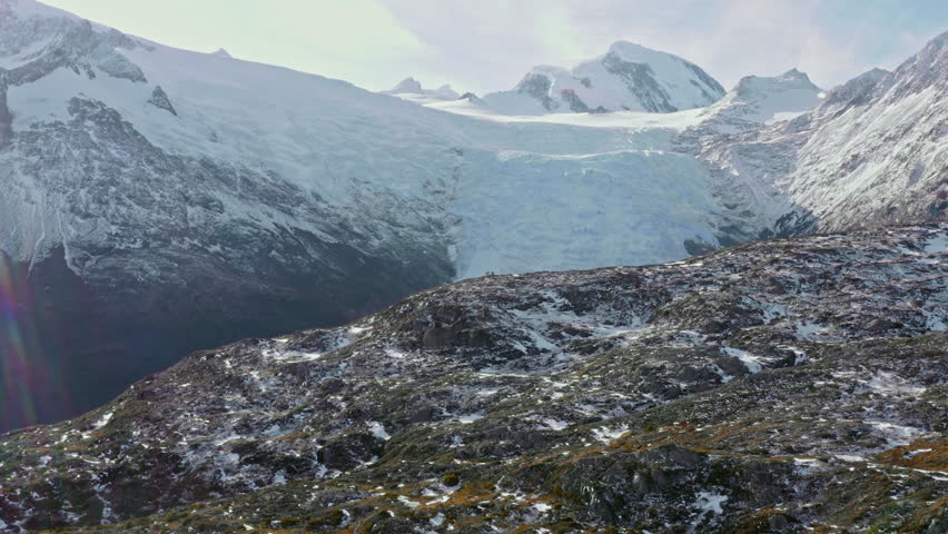 Glaciers And The Surrounding Mountainous Landscape In Beagle Channel In Argentina, South America. Aerial Pullback Shot