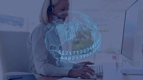 woman typing on keyboard in technology office, showing holographic globe with numeric data overlay. Technology, innovation, workspace, modern, data, digital, professional - Powered by Shutterstock - Get 15% off with code: PIKWIZARD15