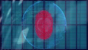 Fingerprint graphic floating over cybersecurity matrix, showing numeric code streams in flat design. Cybersecurity, biometric, digital, technology, security, data, futuristic - Powered by Shutterstock - Get 15% off with code: PIKWIZARD15