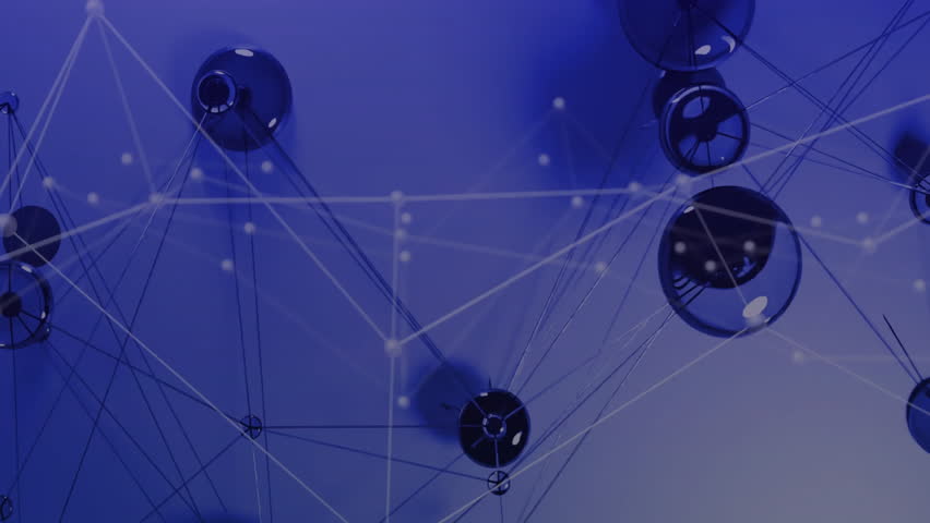 Glossy black spheres forming digital network in 3D render, connecting nodes with UI icons animating. Futuristic, technology, networking, data, cyber, interface, visualization - Powered by Shutterstock - Get 15% off with code: PIKWIZARD15