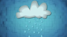 Multi-layered paper-cut cloud raining stylized blue drops over blue gradient tile mosaic backdrop. Abstract, geometric, minimalist, digital art, modern, vibrant, creative - Powered by Shutterstock - Get 15% off with code: PIKWIZARD15