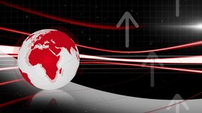 White globe displaying red Americas floating over grid, showing green blue bars and light trails. Globalization, data visualization, financial growth, technology, analytics, digital innovation, - Powered by Shutterstock - Get 15% off with code: PIKWIZARD15