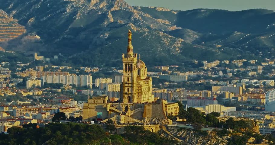 Aerial view of Marseille in the south of France at sunset