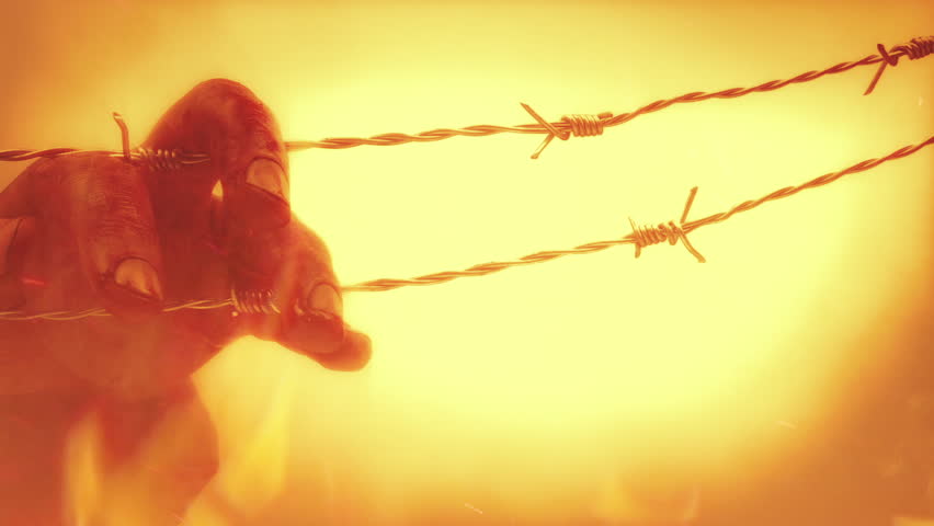 Hand Caught On Barbed Wire In Flames